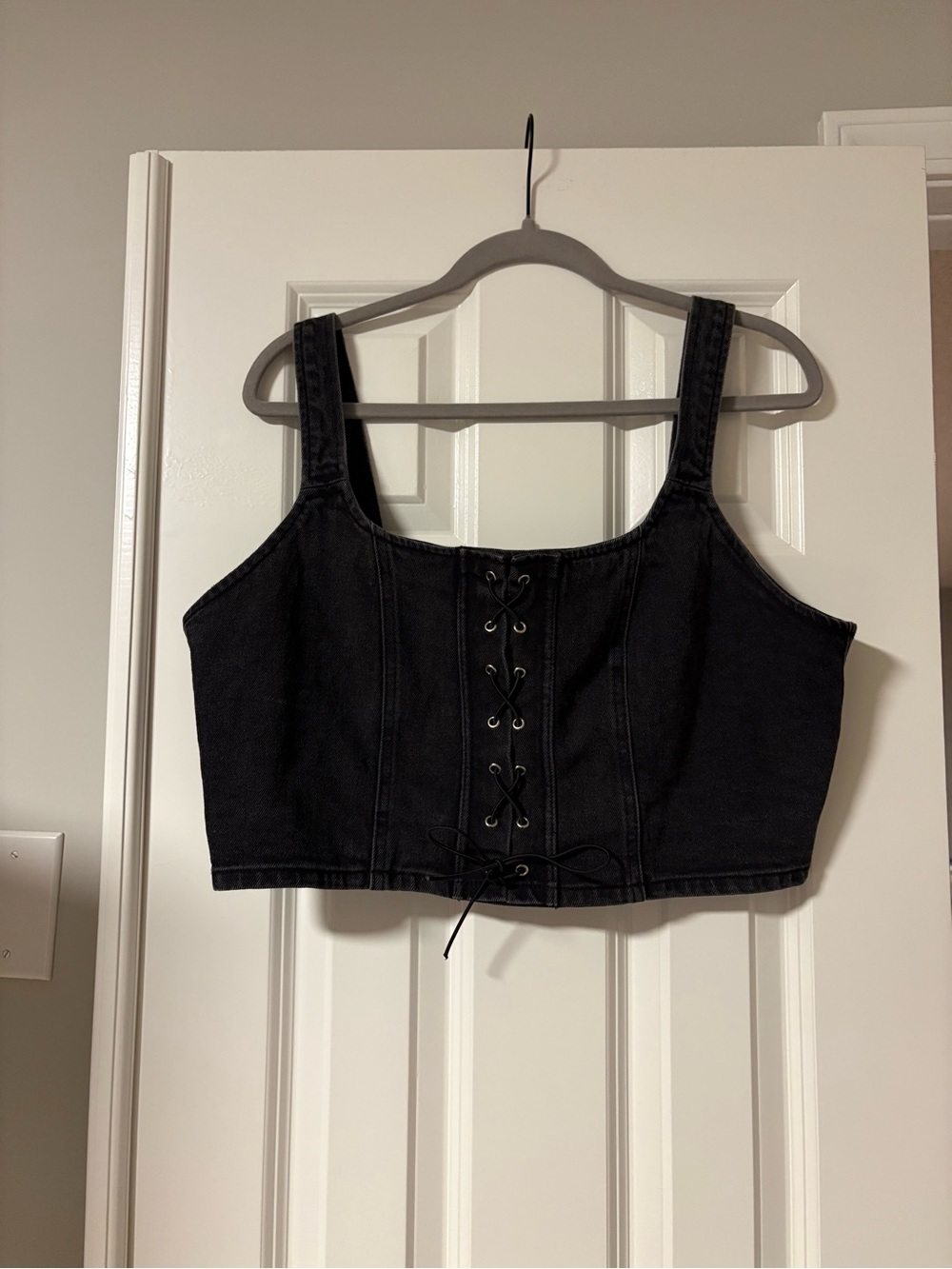 Wild Fable Black Denim Lace Up Corset Crop Top XL